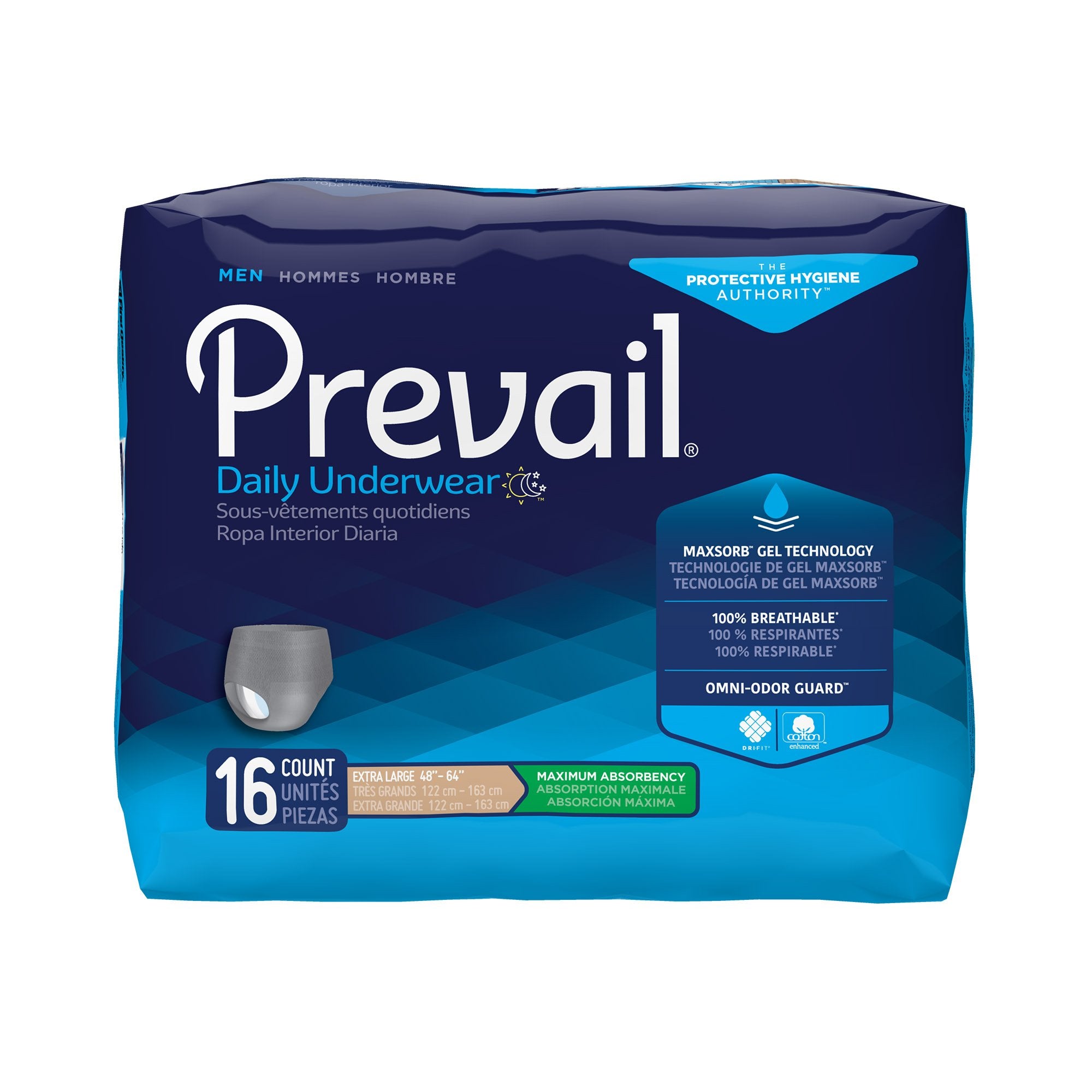 First Quality - Male Adult Absorbent Underwear Prevail® Daily Underwear Pull On with Tear Away Seams X-Large Disposable Heavy Absorbency [64/CS]