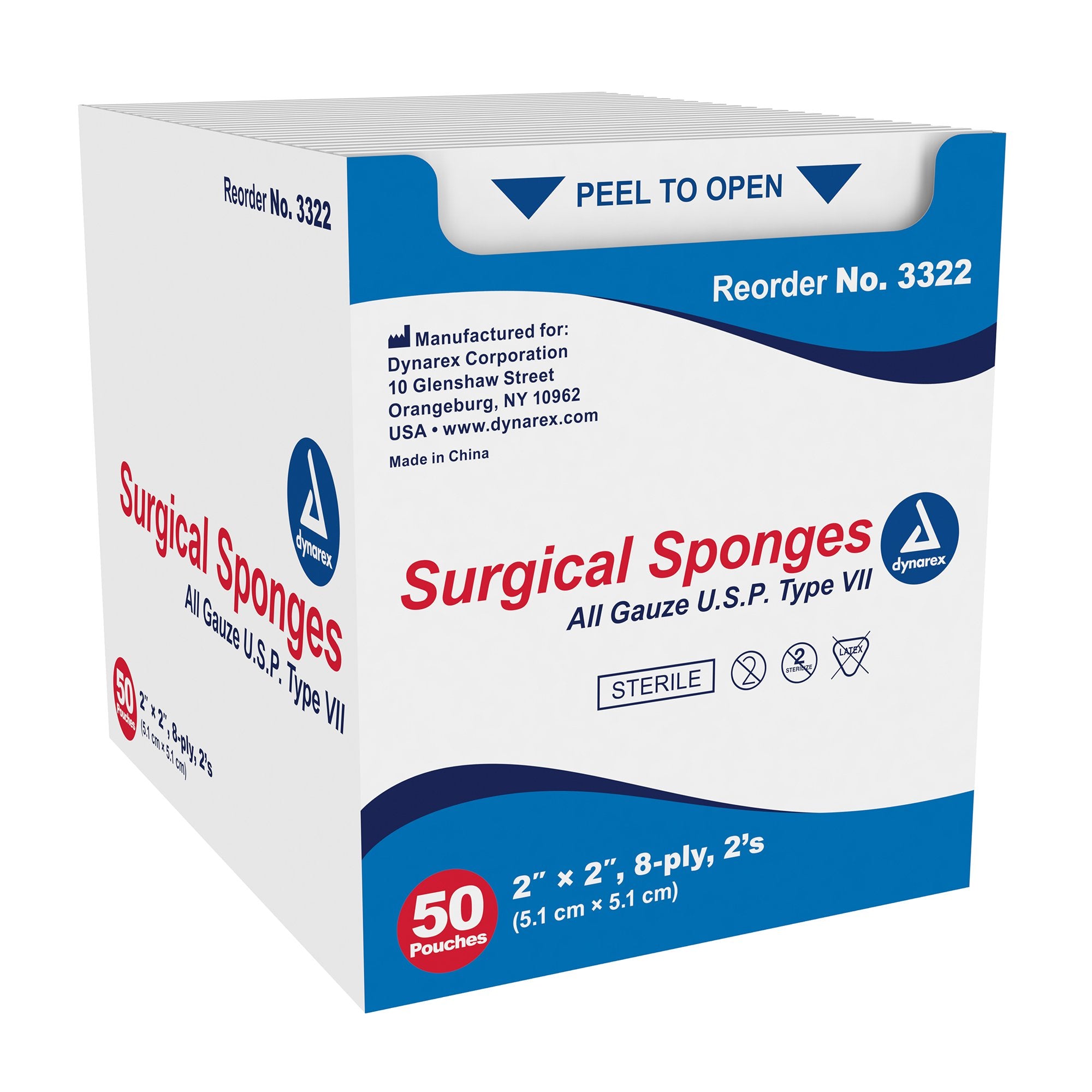 Dynarex - Gauze Sponge Dynarex® 2 X 2 Inch 8-Ply Sterile 2 per Pack [30/CS]