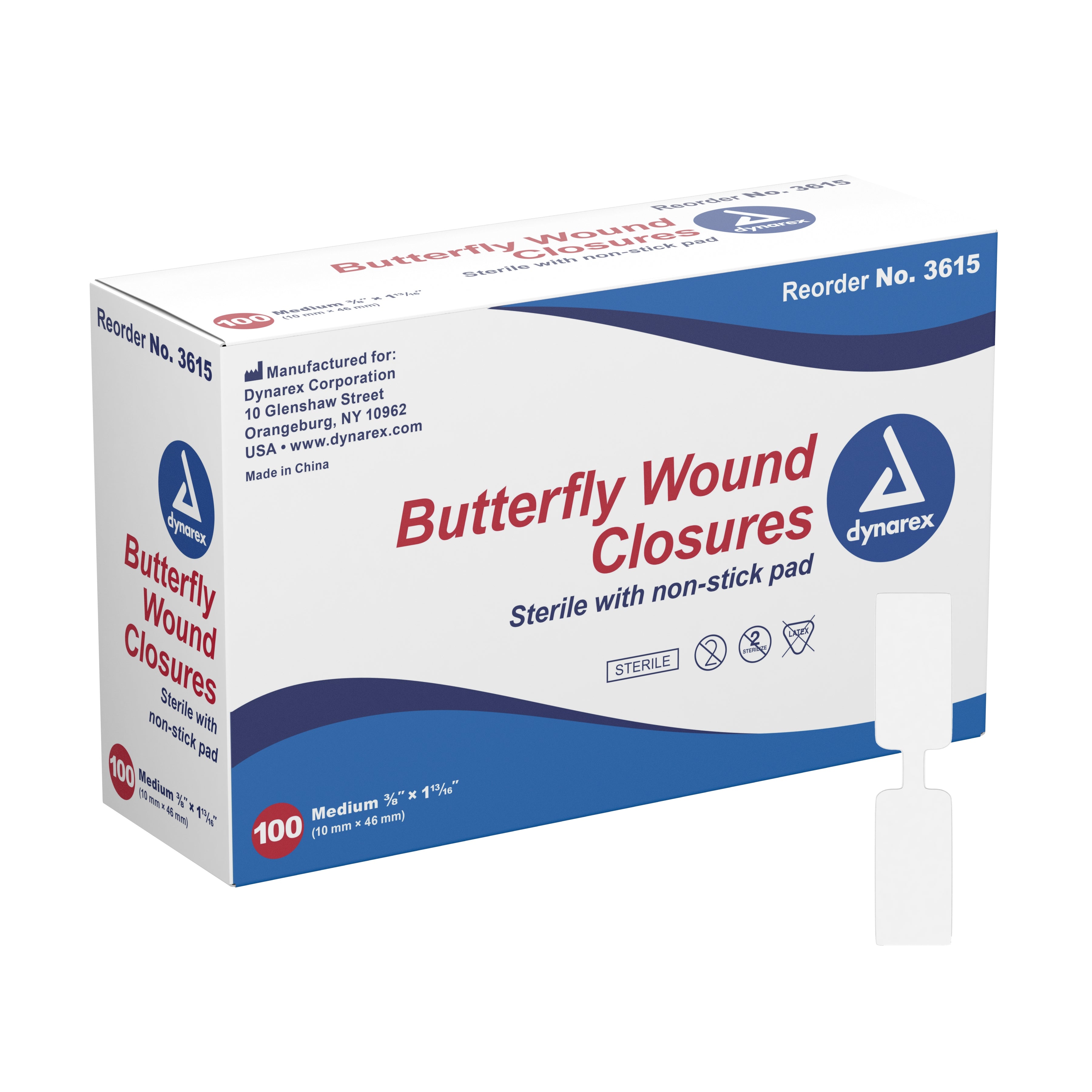 Dynarex - Skin Closure Strip Secure Strip™ 3/8 X 1-13/16 Inch Plastic Butterfly Closure White [2400/CS]