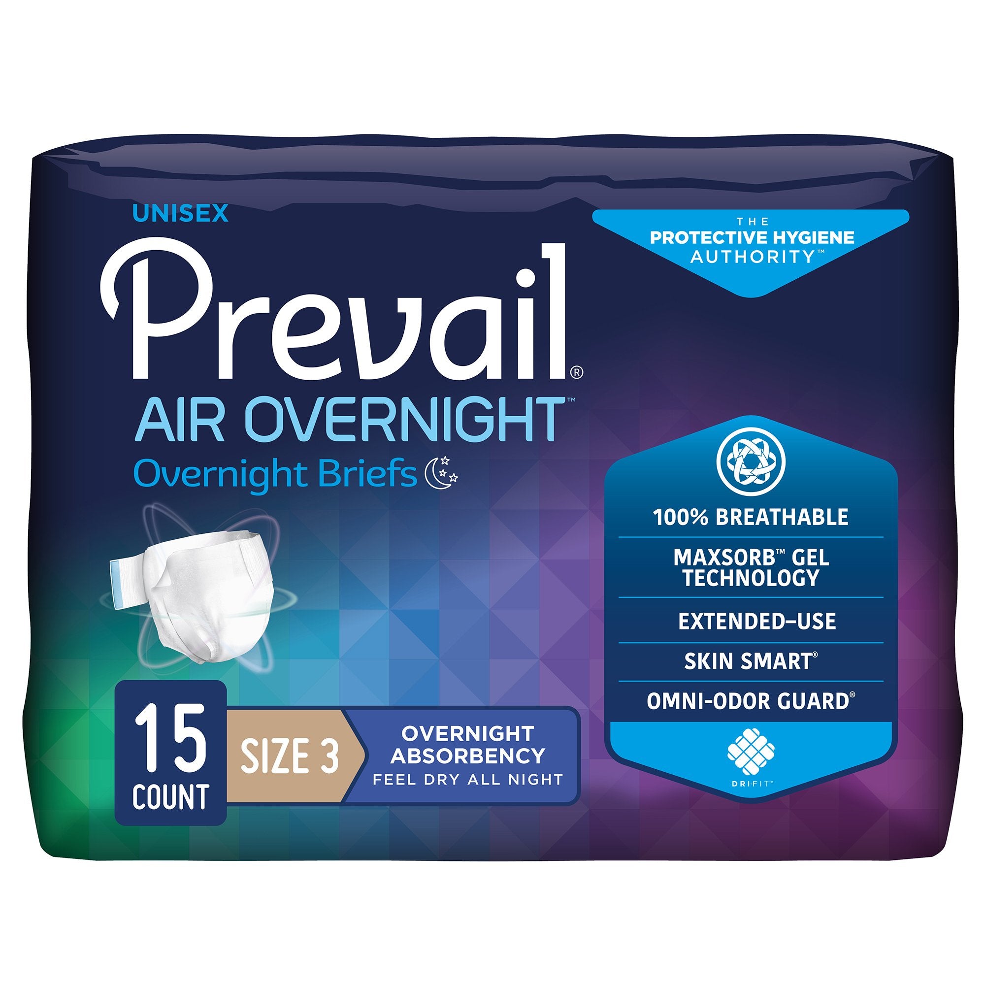 First Quality - Unisex Adult Incontinence Brief Prevail Air™ Overnight Size 3 / X-Large Disposable Heavy Absorbency [60/CS]