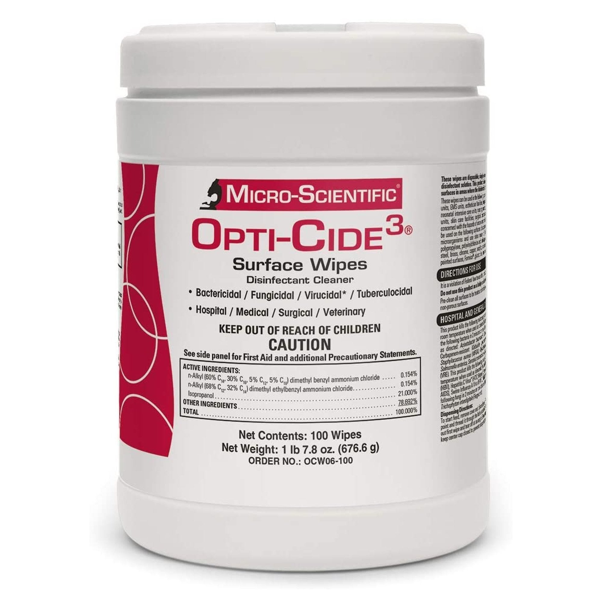 Micro Scientific Industries - Opti-Cide3® Surface Disinfectant Cleaner Premoistened Broad Spectrum Manual Pull Wipe 100 Count Canister Alcohol Scent NonSterile [600/CS]