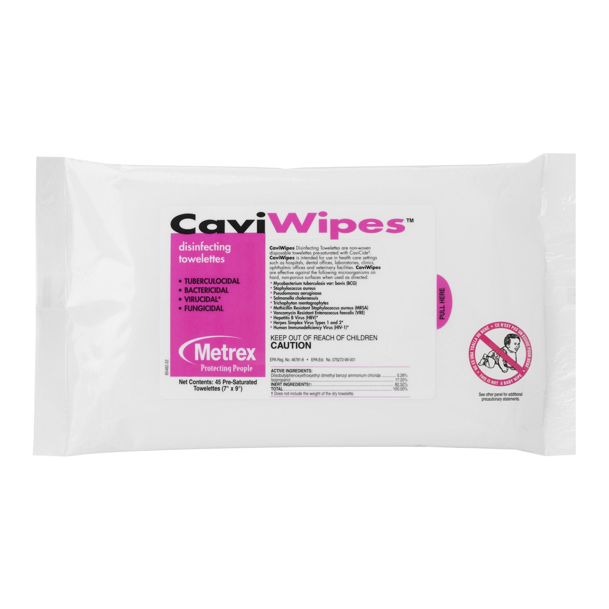 Metrex Research - CaviWipes™ Surface Disinfectant Premoistened Alcohol Based Manual Pull Wipe 45 Count Soft Pack Alcohol Scent NonSterile [20/CS]