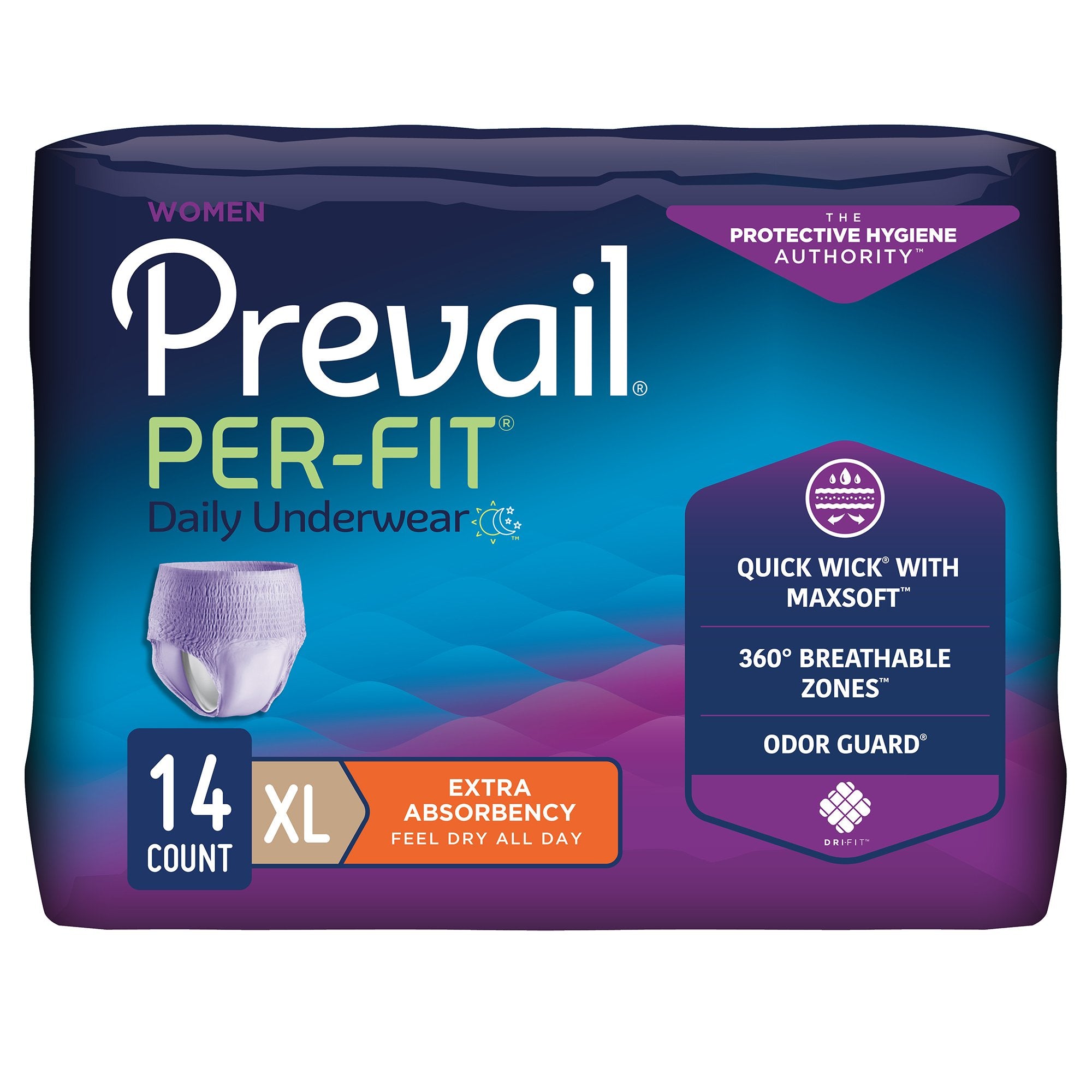 First Quality - Female Adult Absorbent Underwear Prevail® Per-Fit® Pull On with Tear Away Seams X-Large Disposable Moderate Absorbency [56/CS]