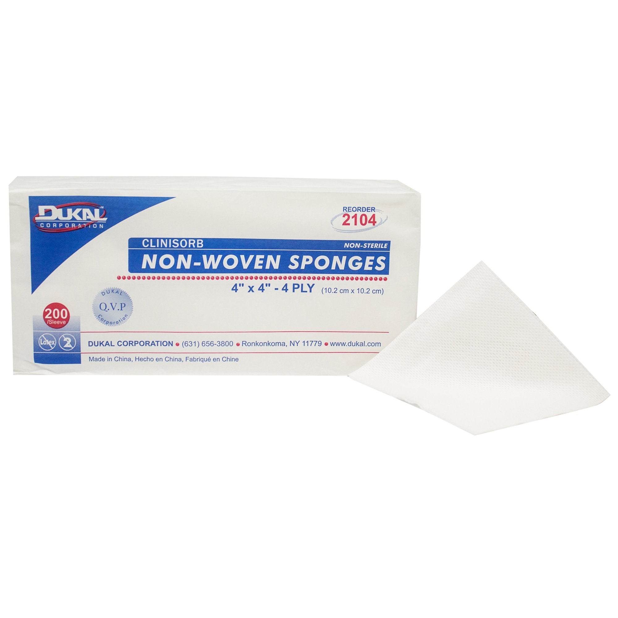 Dukal - Nonwoven Sponge Clinisorb 4 X 4 Inch 4-Ply NonSterile 200 per Pack [2000/CS]