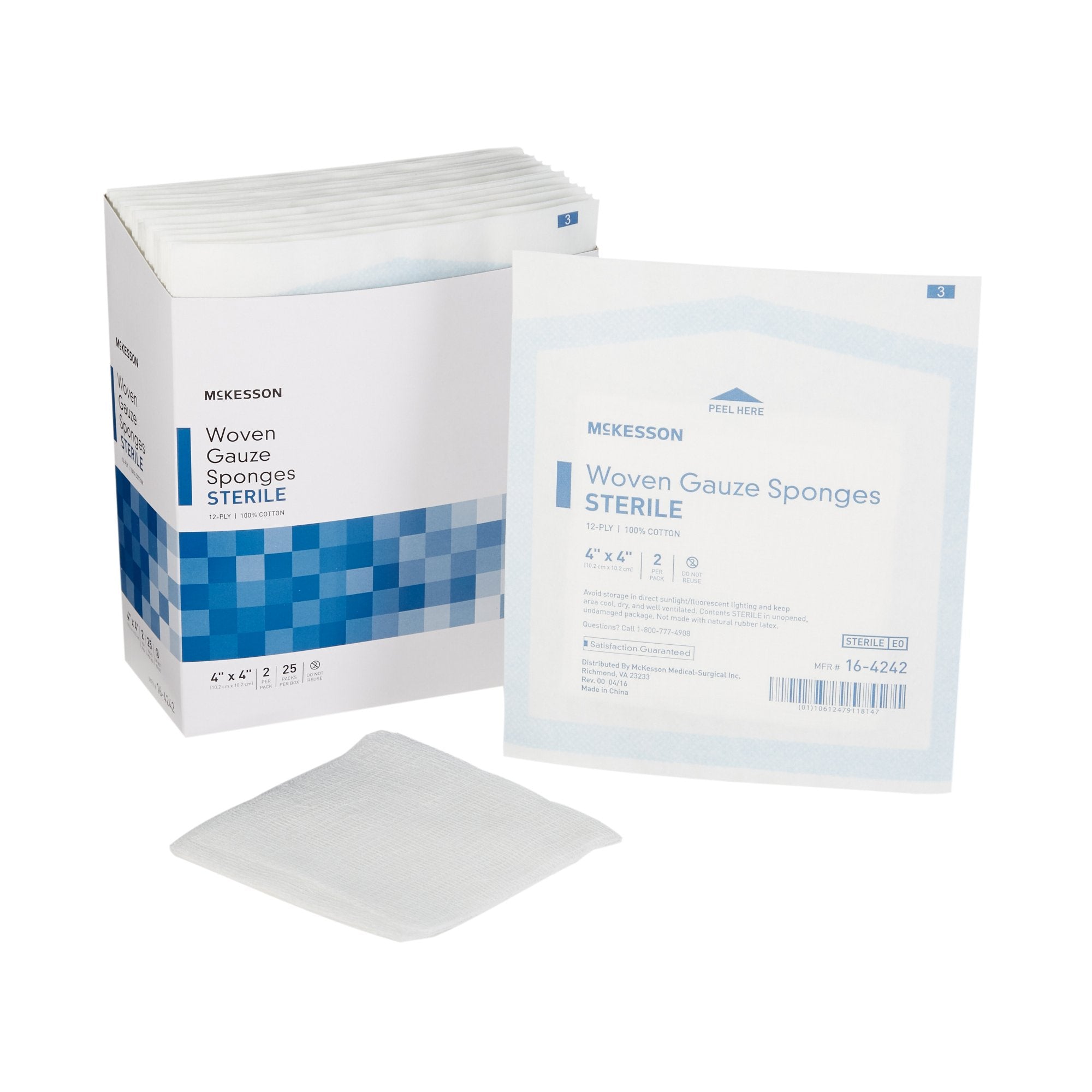 McKesson Brand - Gauze Sponge McKesson 4 X 4 Inch 12-Ply Sterile 2 per Pack [600/CS] (762703_CS)