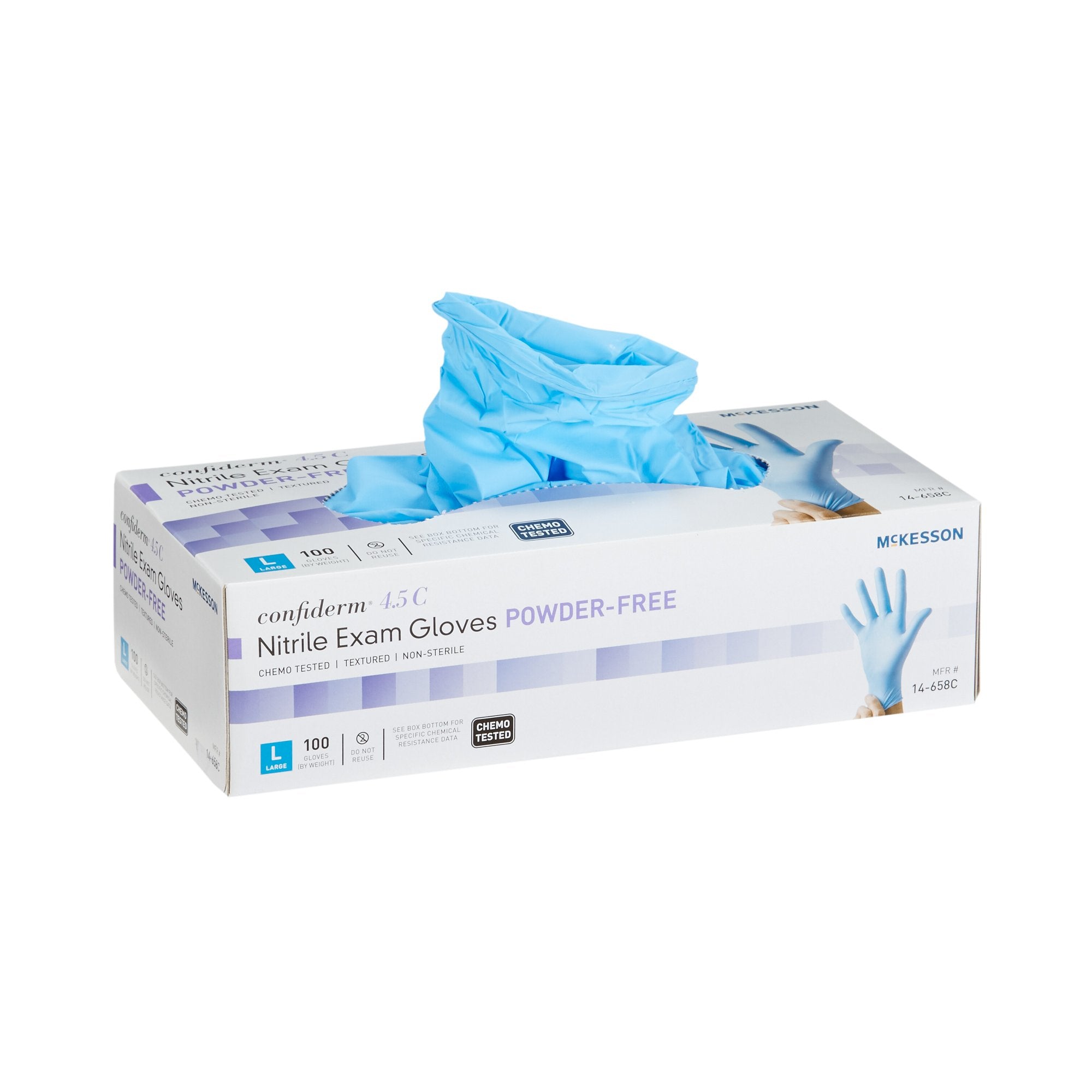 McKesson Brand - Exam Glove McKesson Confiderm® 4.5C Large NonSterile Nitrile Standard Cuff Length Textured Fingertips Blue Chemo Tested [1000/CS]