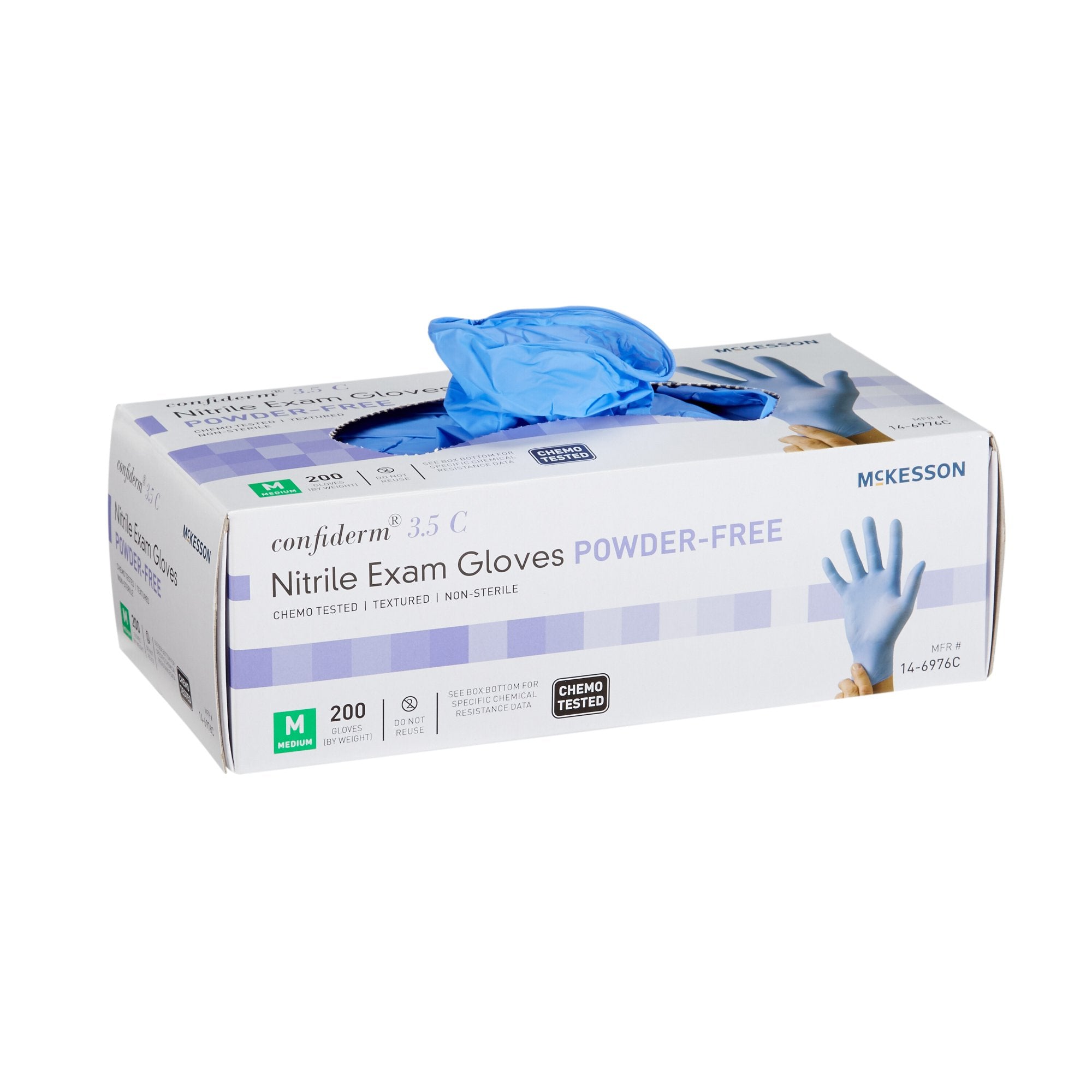 McKesson Brand - Exam Glove McKesson Confiderm® 3.5C Medium NonSterile Nitrile Standard Cuff Length Textured Fingertips Blue Chemo Tested [2000/CS]