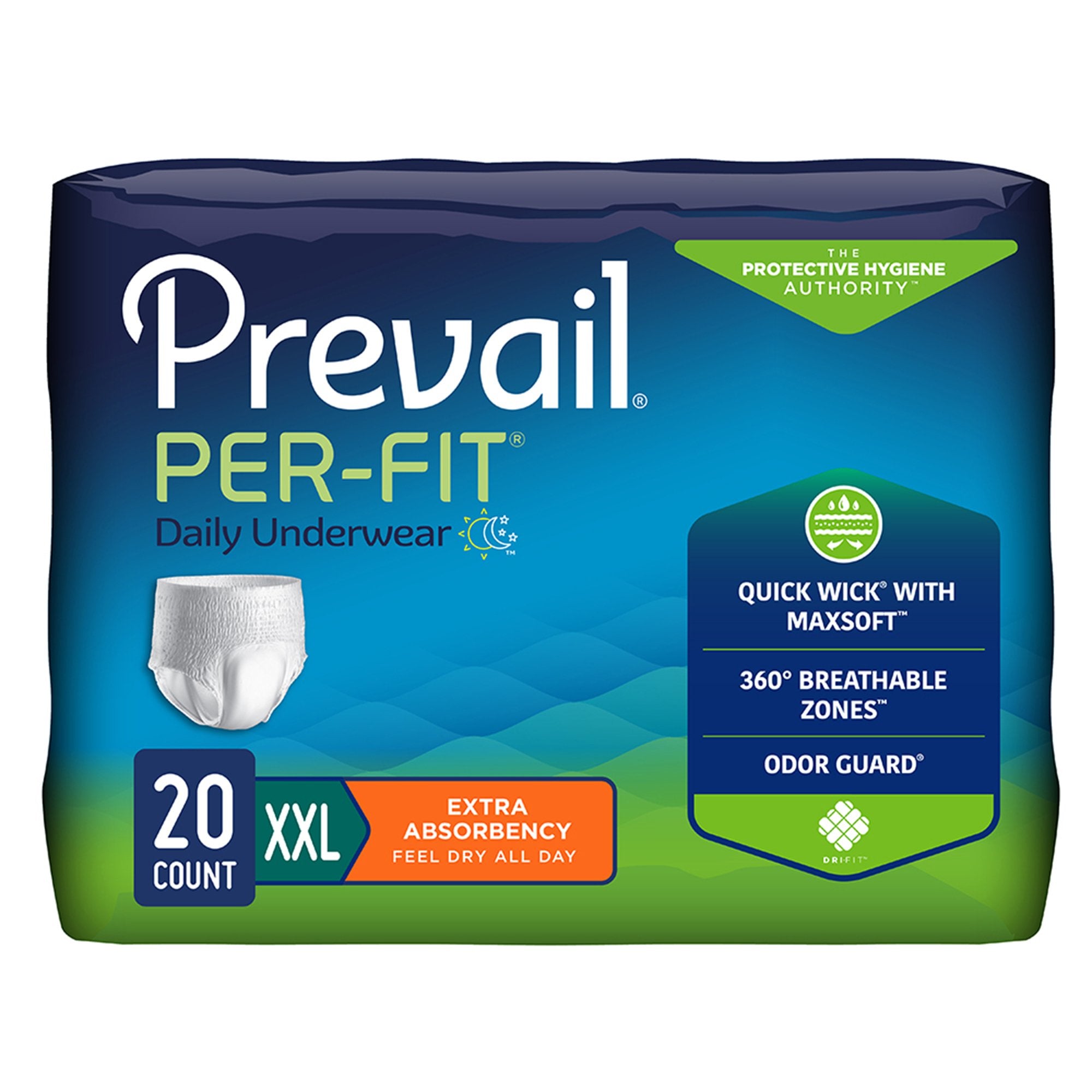 First Quality - Unisex Adult Absorbent Underwear Prevail® Per-Fit® Extra Pull On with Tear Away Seams 2X-Large Disposable Heavy Absorbency [80/CS]