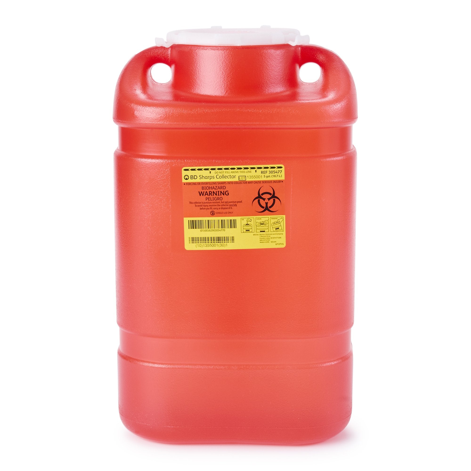 BD - Sharps Container BD™ Red Base 18 H X 7-1/2 W X 10-1/2 D Inch Vertical Entry 5 Gallon [8/CS] (169746_CS)