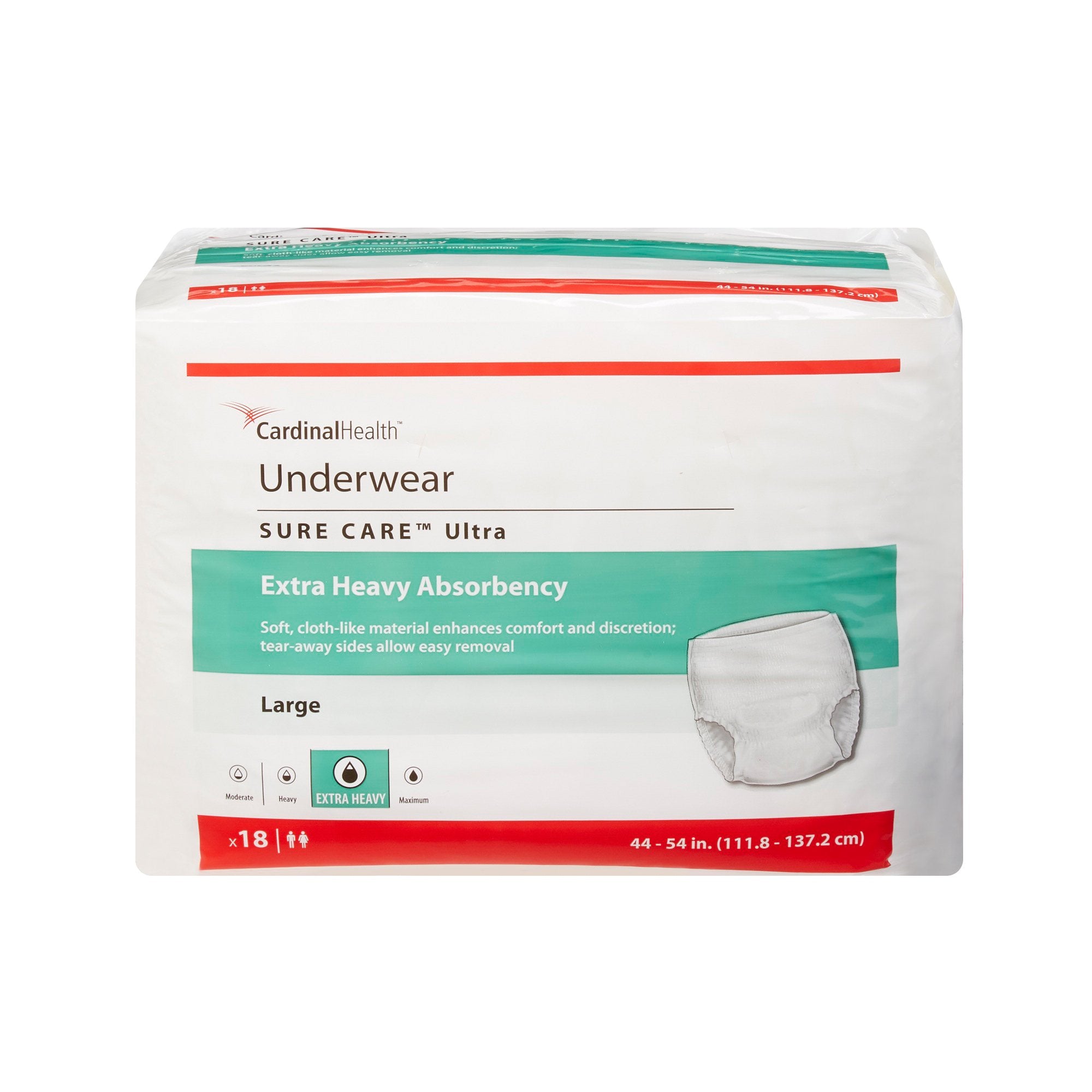 Cardinal - Unisex Adult Absorbent Underwear Sure Care™ Ultra Pull On with Tear Away Seams Large Disposable Heavy Absorbency [72/CS]