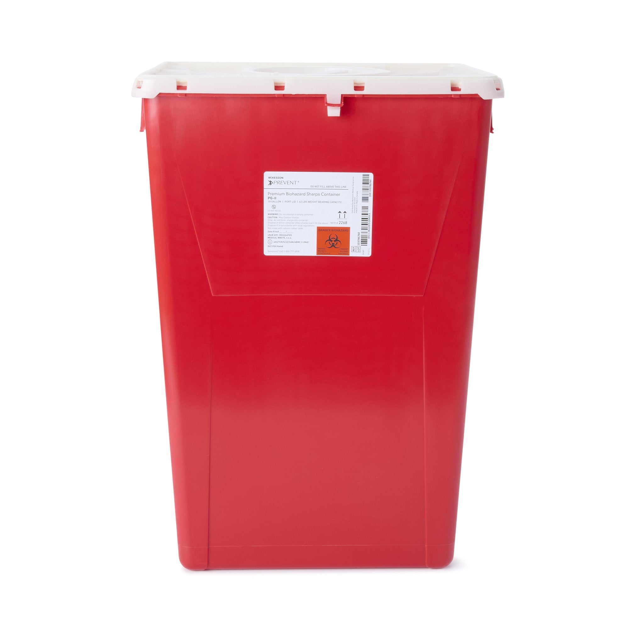 McKesson Brand - Sharps Container McKesson Prevent® Red Base 24-3/5 H X 17-3/10 W X 13 L Inch Vertical Entry 18 Gallon [7/CS]