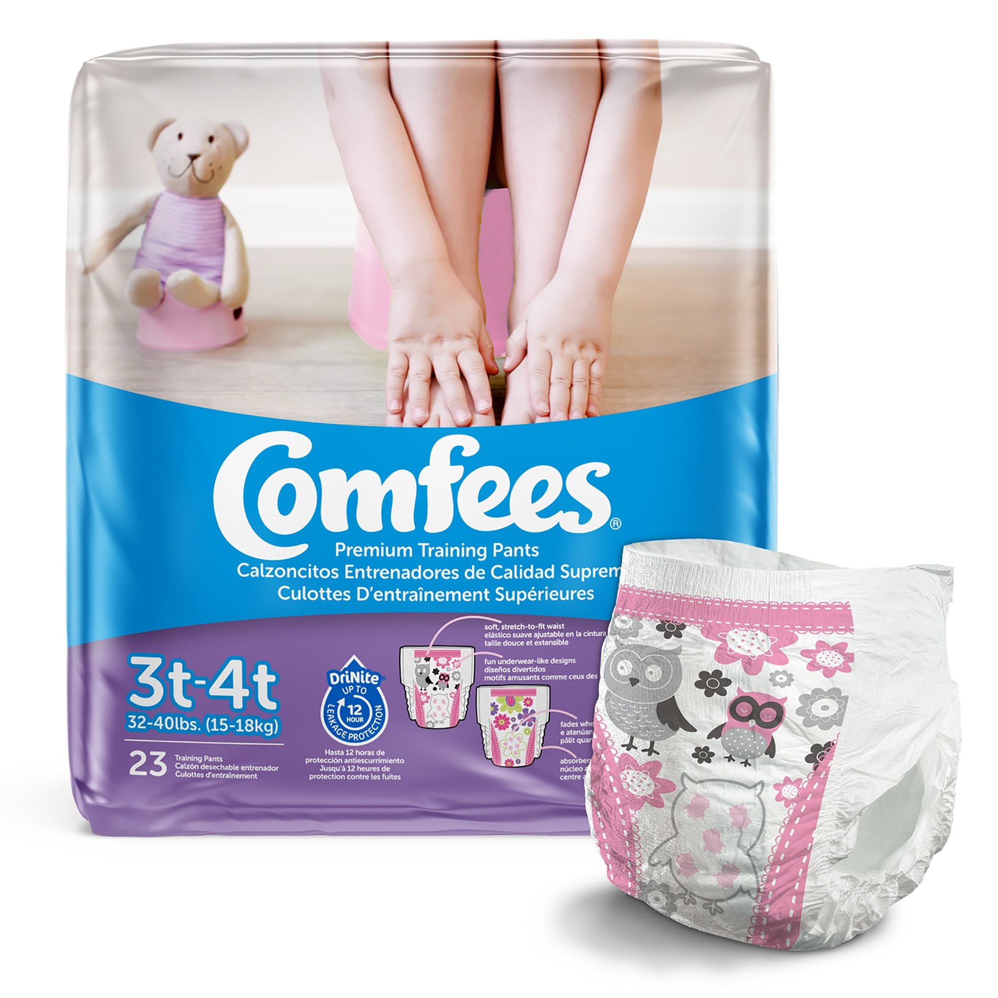 Attends Healthcare Products - Female Toddler Training Pants Comfees® Pull On with Tear Away Seams Size 3T to 4T Disposable Moderate Absorbency [138/CS] (955453_CS)