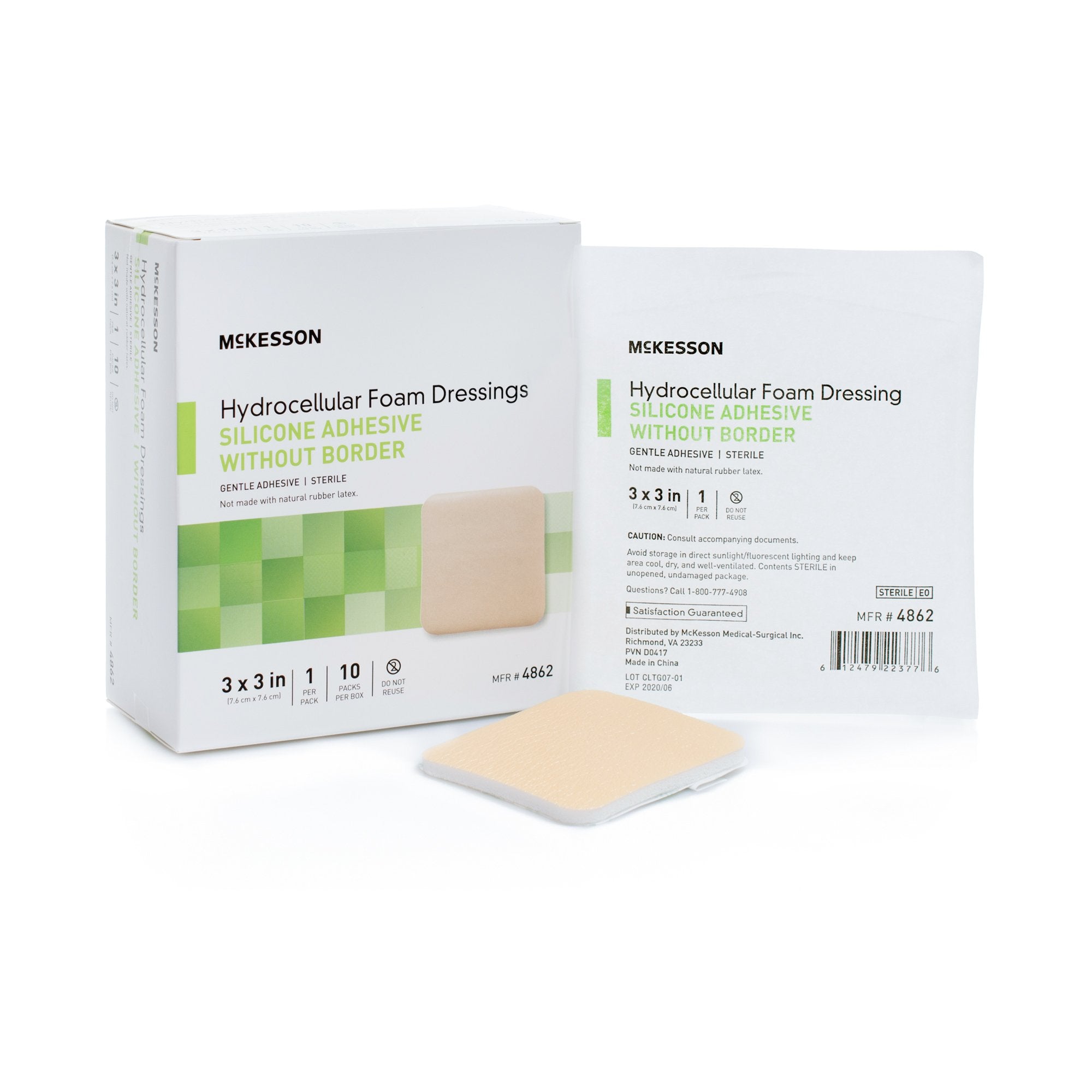 McKesson Brand - Foam Dressing McKesson 3 X 3 Inch Without Border Film Backing Silicone Gel Adhesive Square Sterile [200/CS]