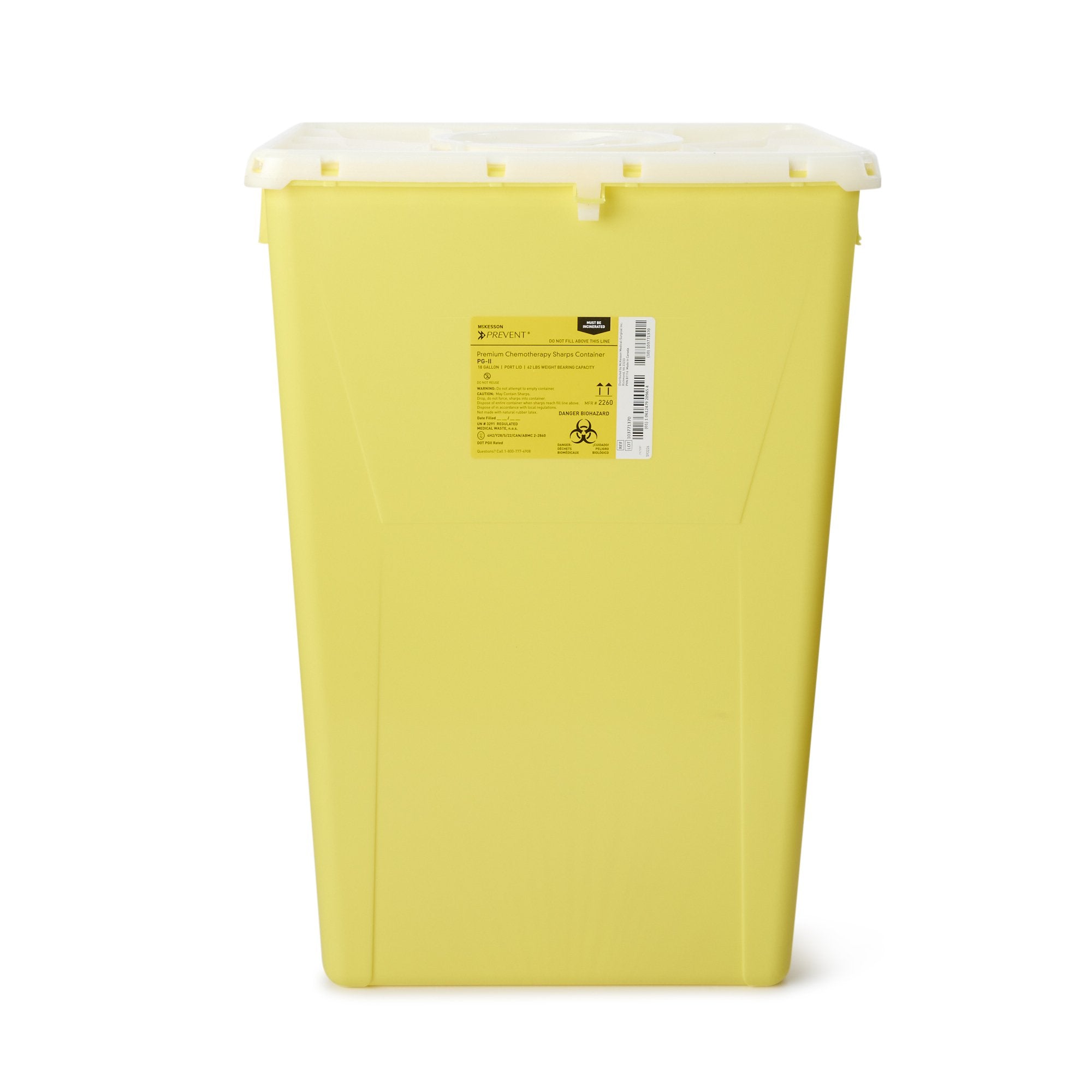 McKesson Brand - Chemotherapy Waste Container McKesson Prevent® Yellow Base 24-3/5 H X 17-3/10 W X 13 L Inch Vertical Entry 18 Gallon [7/CS]