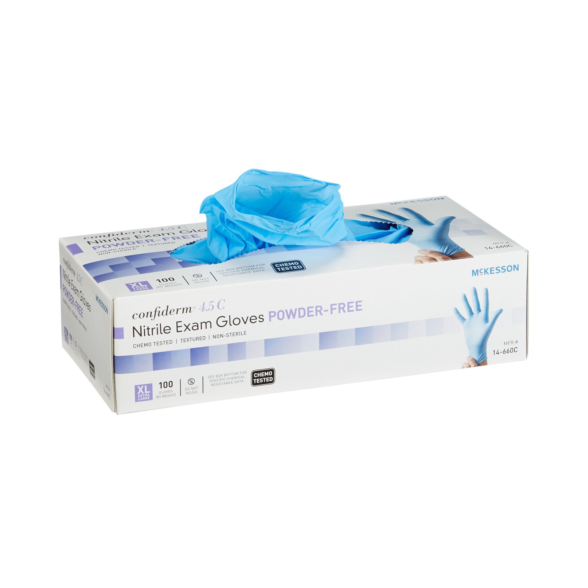 McKesson Brand - Exam Glove McKesson Confiderm® 4.5C X-Large NonSterile Nitrile Standard Cuff Length Textured Fingertips Blue Chemo Tested [1000/CS]