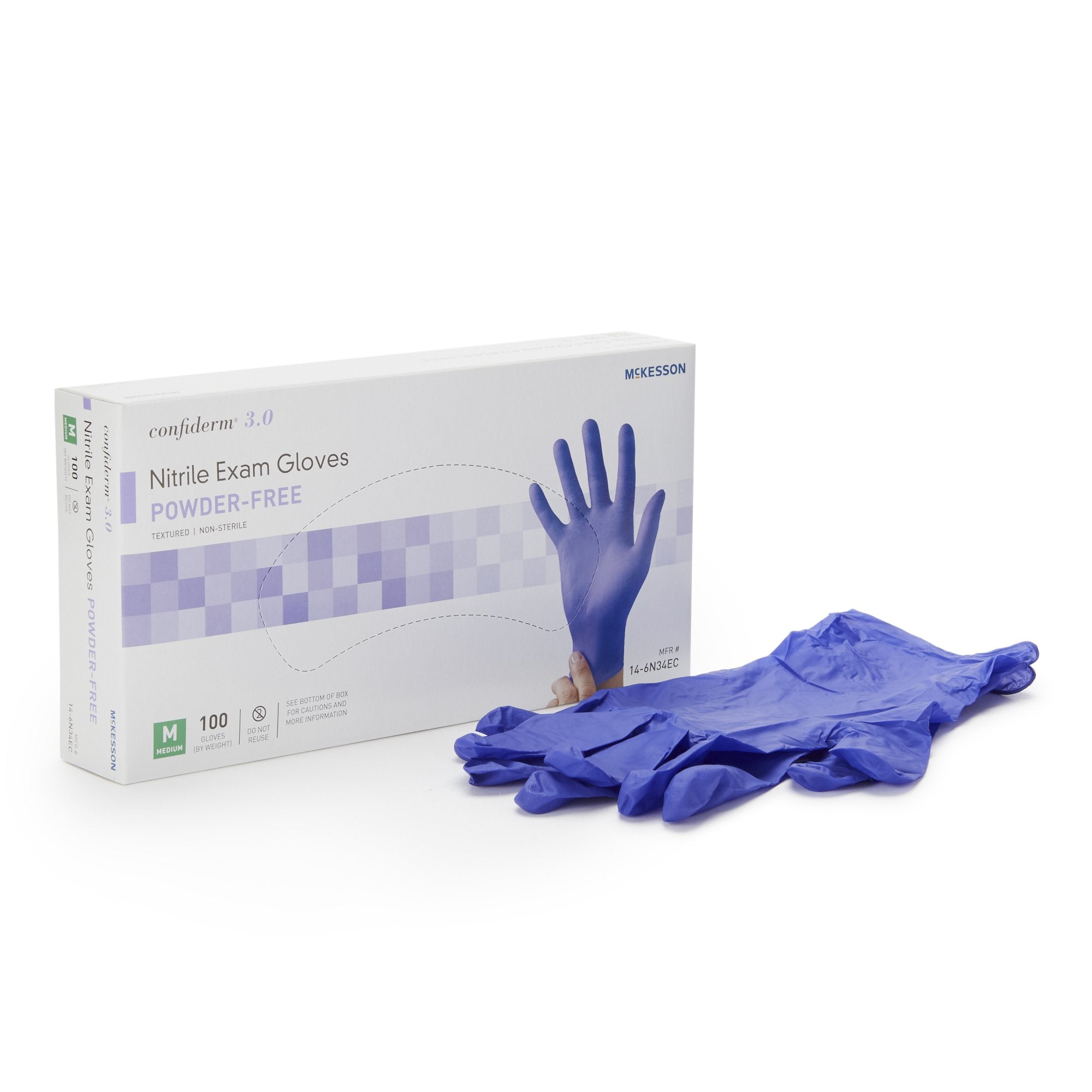 McKesson Brand - Exam Glove McKesson Confiderm® 3.0 Medium NonSterile Nitrile Standard Cuff Length Textured Fingertips Blue Not Rated [1000/CS]