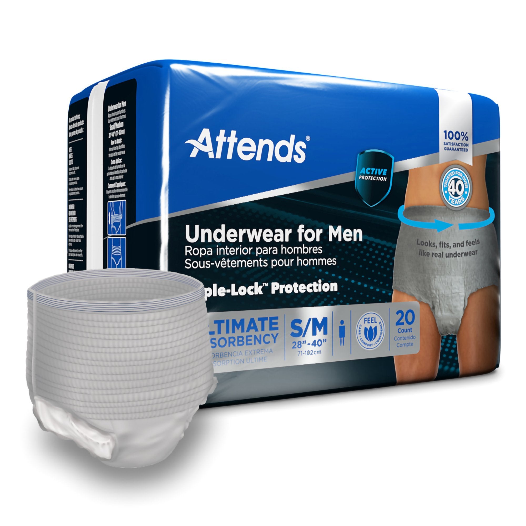 Attends Healthcare Products - Male Adult Absorbent Underwear Attends® For Men Pull On with Tear Away Seams Small / Medium Disposable Heavy Absorbency [80/CS]