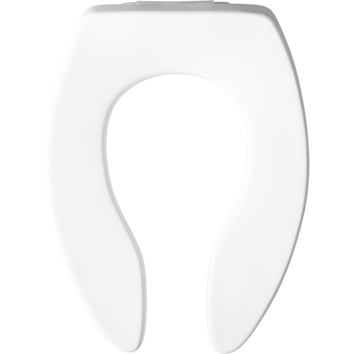 Church Elongated Open Front Less Cover Commercial Plastic Toilet Seat in White with STA-TITE® Commercial Fastening System Self-Sustaining Check Hinge