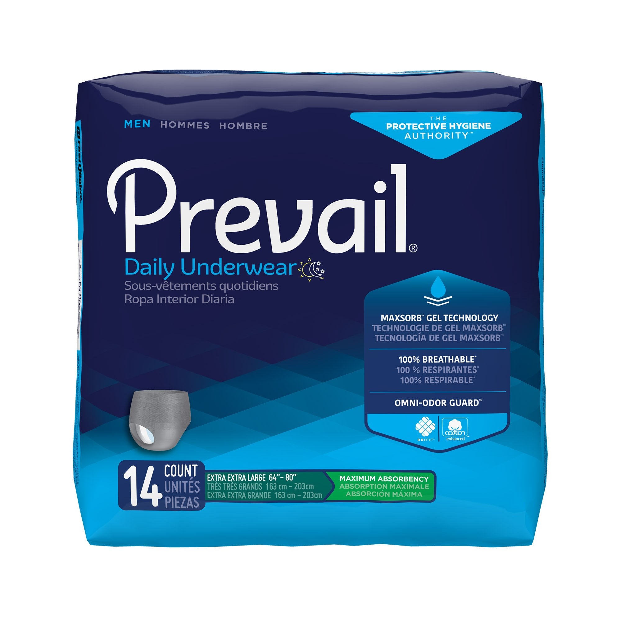 First Quality - Male Adult Absorbent Underwear Prevail® Daily Underwear Pull On with Tear Away Seams 2X-Large Disposable Heavy Absorbency [56/CS]