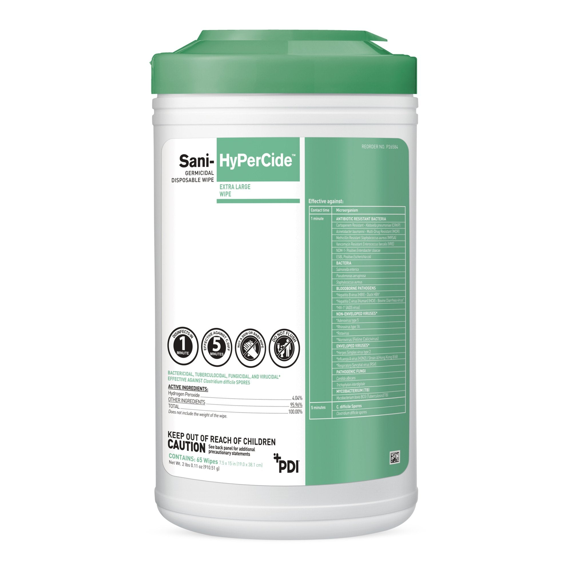 Professional Disposables - Sani-HyPerCide™ Surface Disinfectant Cleaner Premoistened Germicidal Manual Pull Wipe 65 Count Canister Vinegar Scent NonSterile [6/CS]