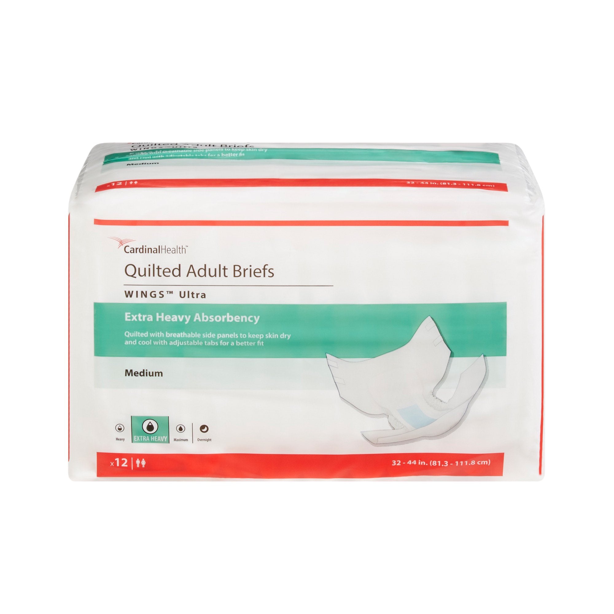 Cardinal - Unisex Adult Incontinence Brief Wings™ Ultra Medium Disposable Heavy Absorbency [96/CS]