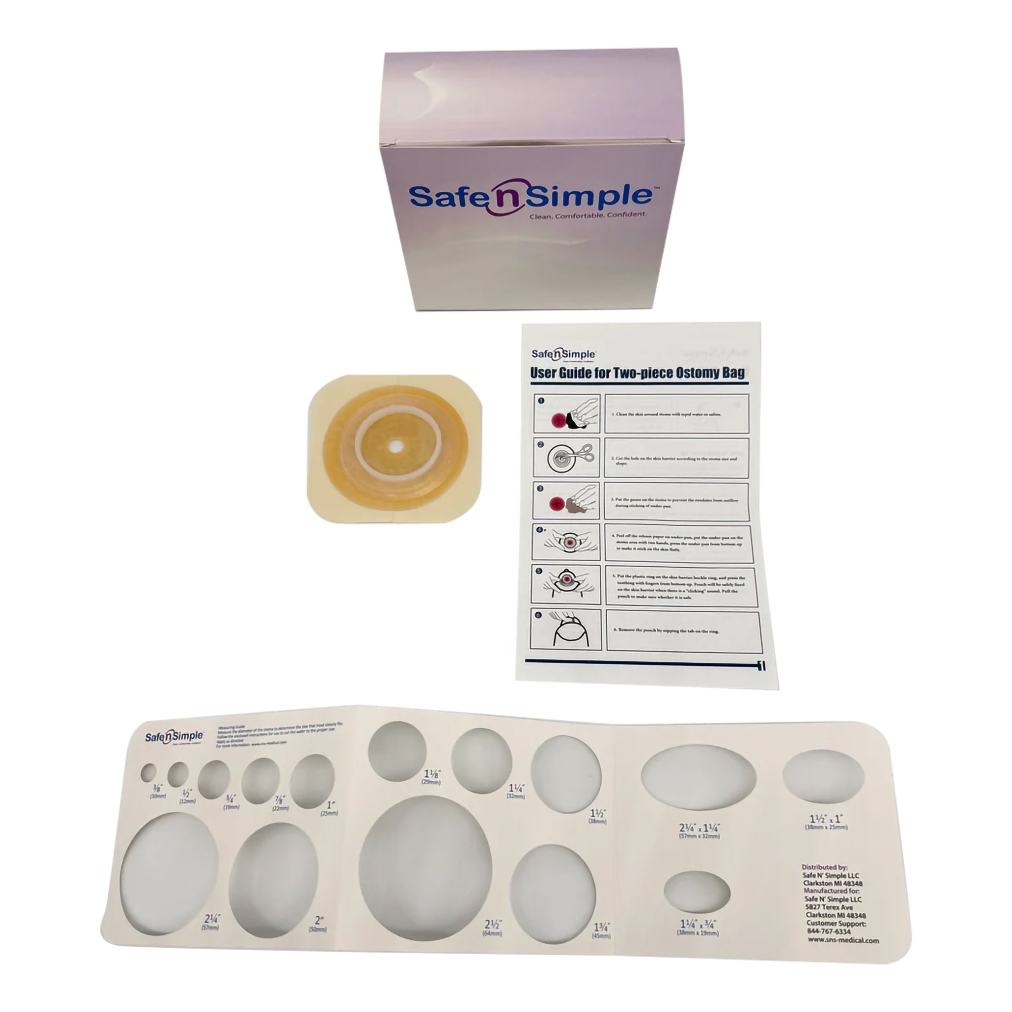 Safe N Simple - Ostomy Barrier Trim to Fit, Extended Wear Without Tape 45 mm Flange Hydrocolloid Up to 1-1/4 Inch Opening 4 X 4 Inch [40/CS]