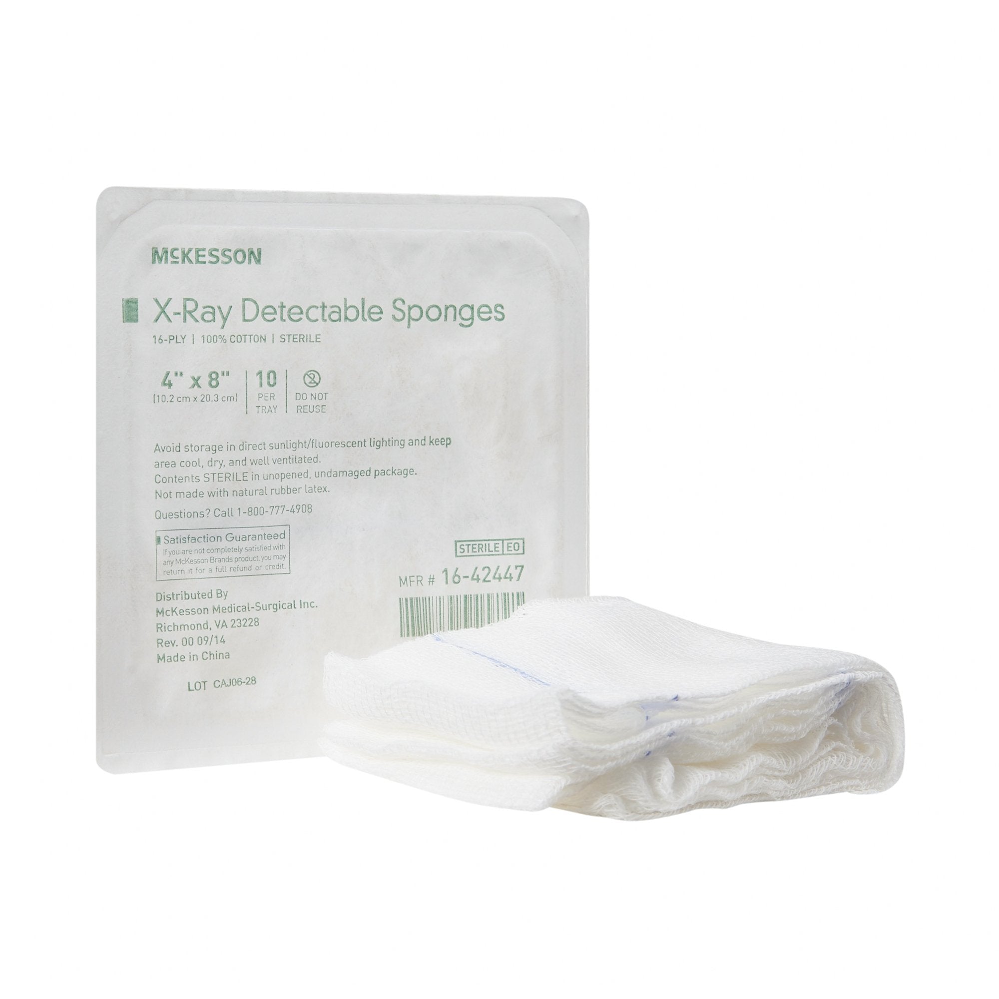 McKesson Brand - Gauze Sponge X-Ray Detectable McKesson 4 X 8 Inch 16-Ply Sterile X-Ray Detectable 10 per Tray [800/CS]