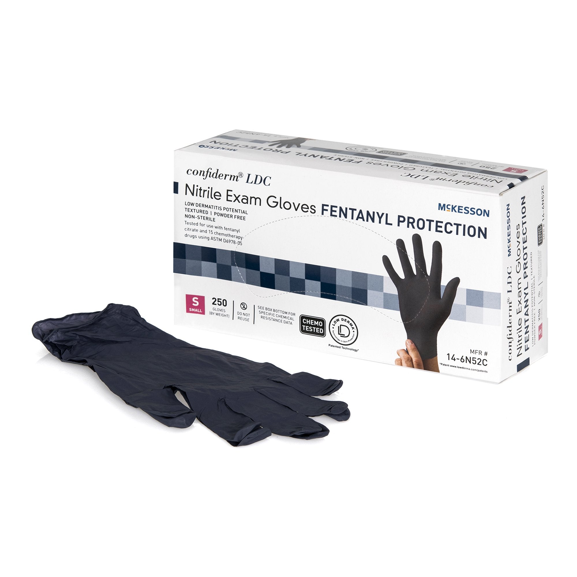 McKesson Brand - Exam Glove McKesson Confiderm® LDC Small NonSterile Nitrile Standard Cuff Length Fully Textured Black Chemo Tested / Fentanyl Tested [2500/CS]