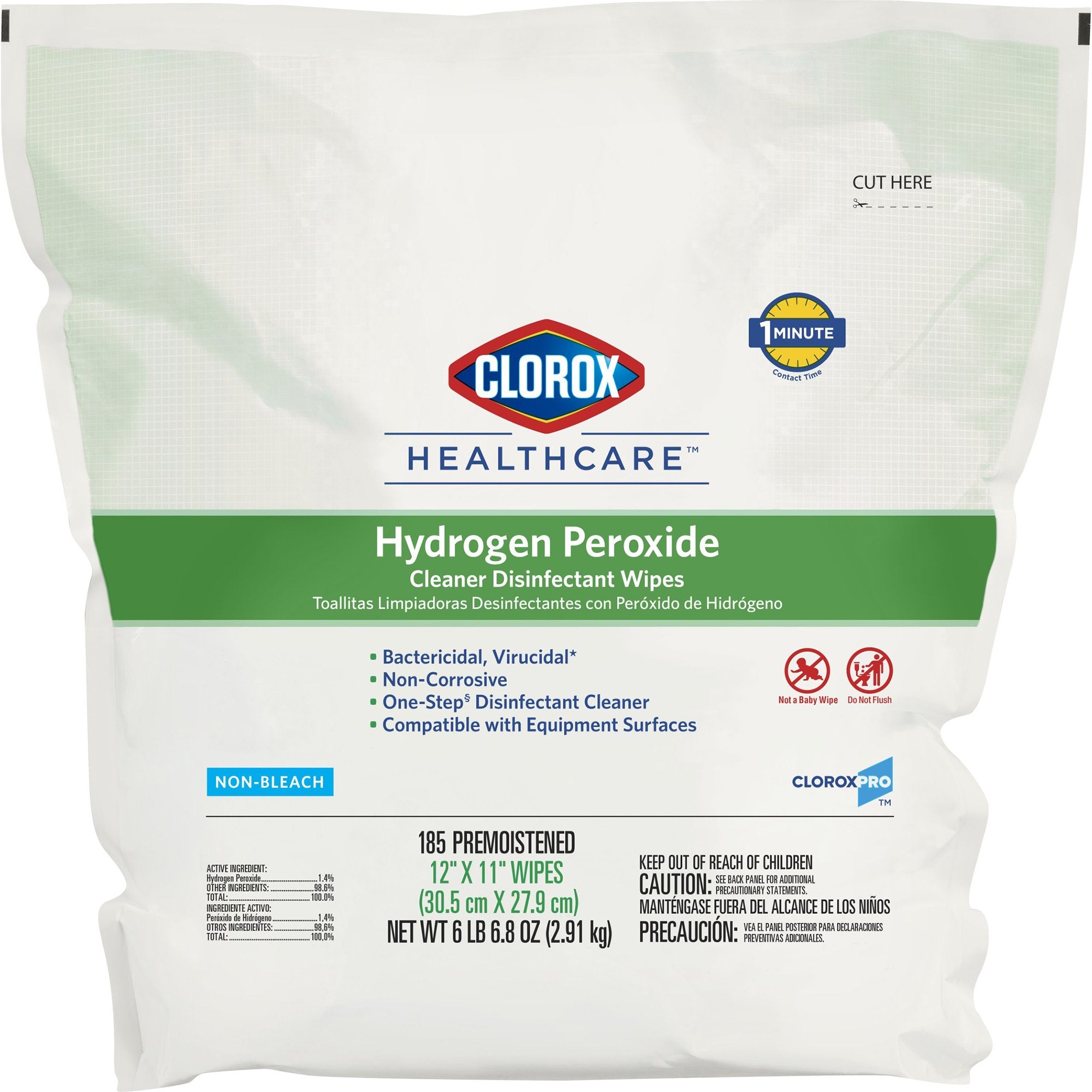 The Clorox Company - Clorox Healthcare® Surface Disinfectant Cleaner Premoistened Hydrogen Peroxide Based Manual Pull Wipe 185 Count Pouch Unscented NonSterile [2/CS]