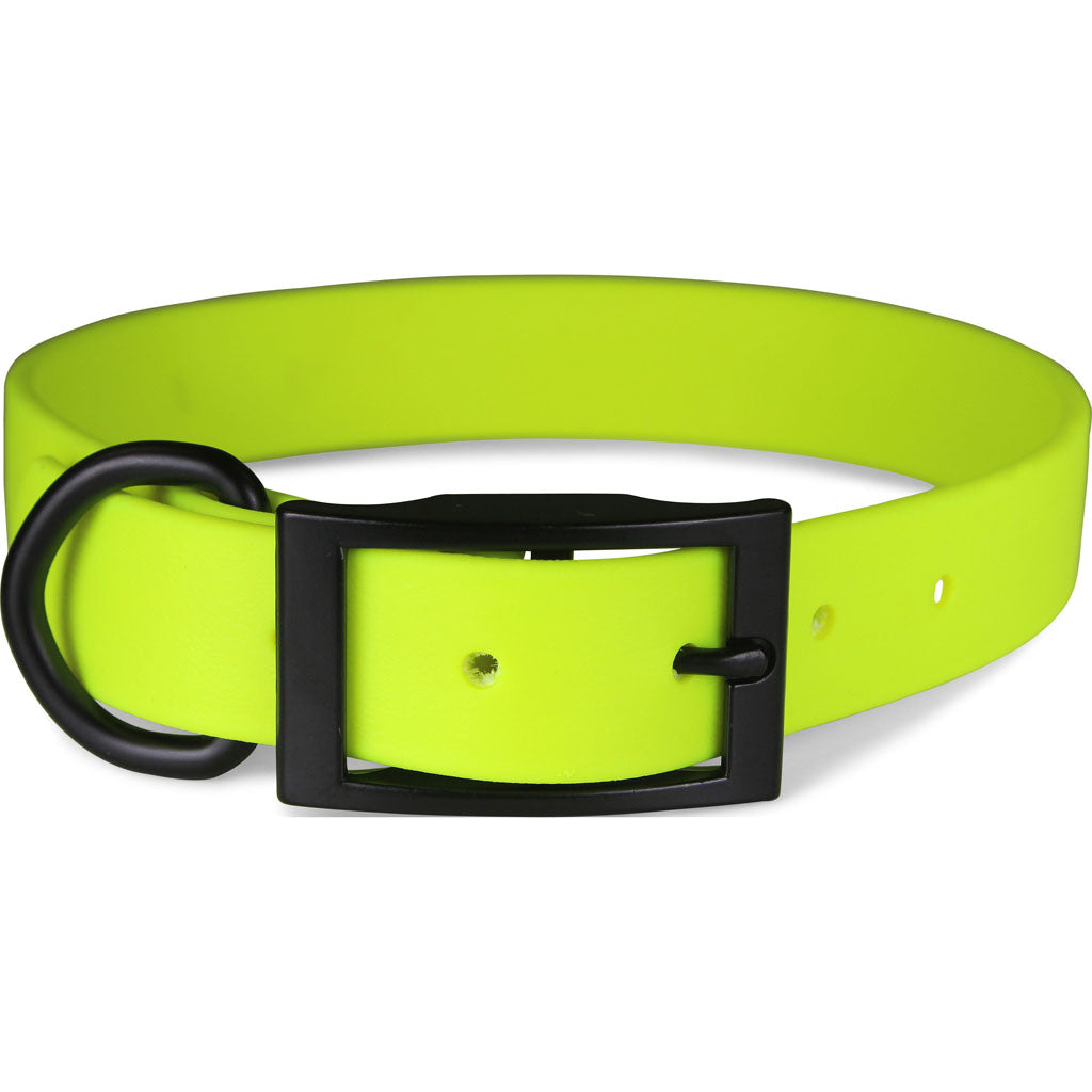 Zeta Biothane Dog Collar W/ Blk Hardware (NEON YELLOW, 1 X 22 IN)