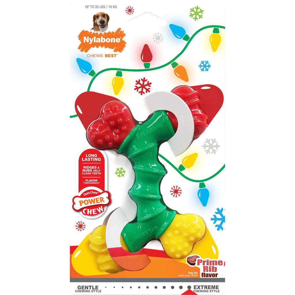 Nylabone Holiday Power Chew Double Bended Bone (PRIME RIB, WOLF)