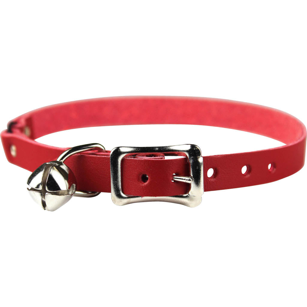Signature Leather Safety Stretch Cat Collar (RED, 3/8 X 8-12 IN)