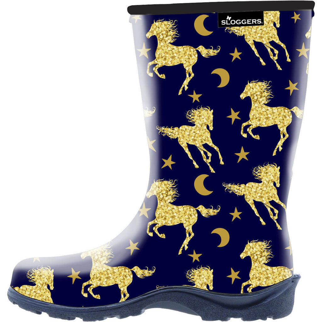 Sloggers Womens Waterproof Comfort Boot (HORSE STAR BLUE, SZ 8)