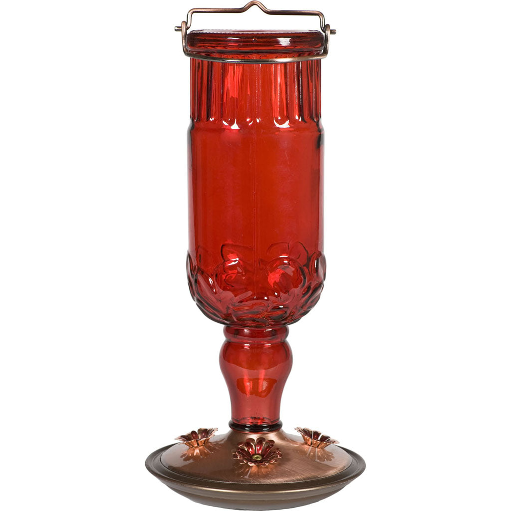 Antique Glass Bottle Hummingbird Feeder (RED, 24 OZ CAP)