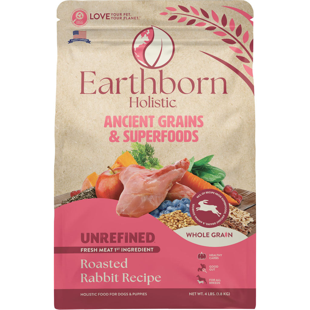 Earthborn Holistic Unrefined Whole Grain Dog Food (ROASTED RABBIT, 4 LB)