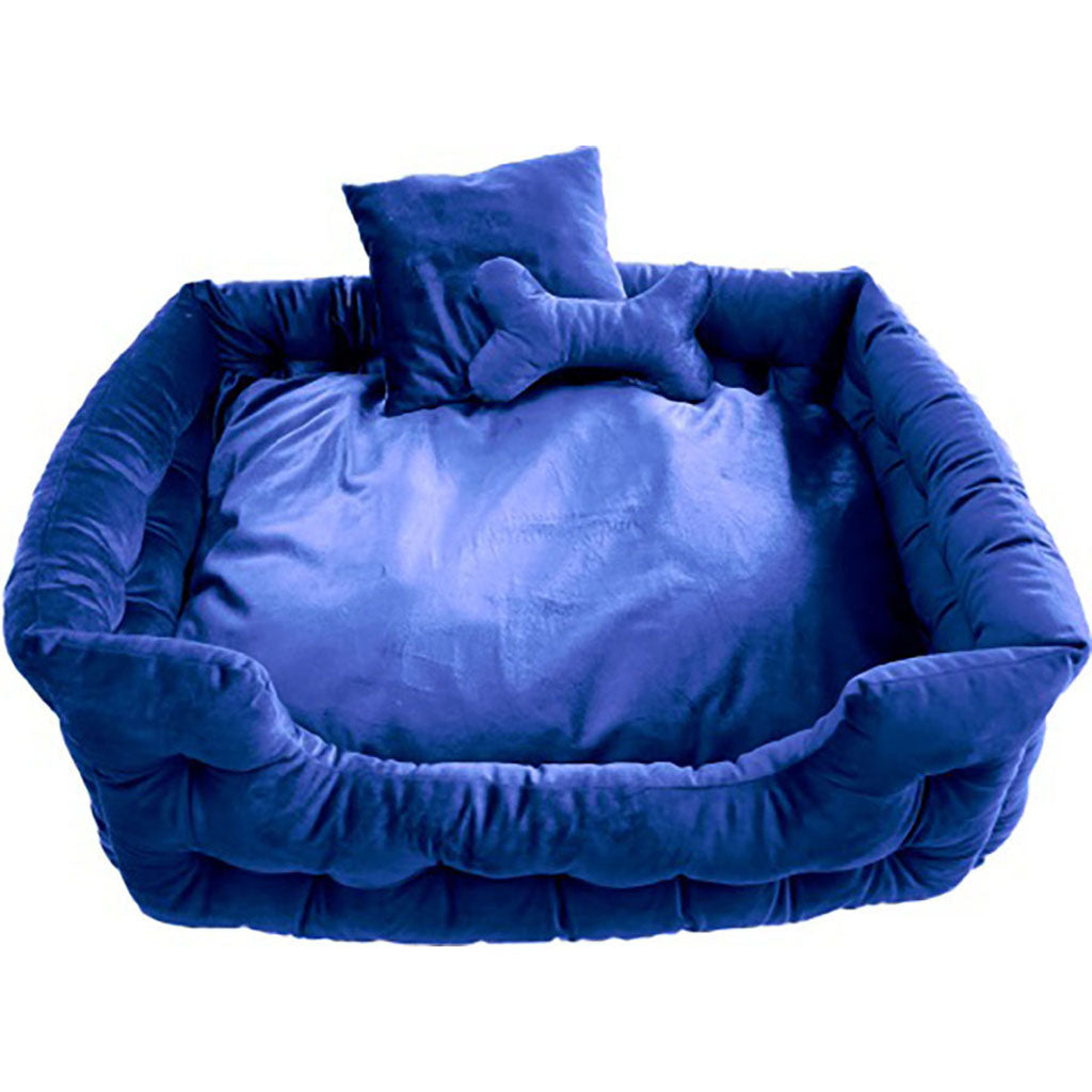 Goo-Eez Luxury Velour Pet Bed W/ Accessories (ROYAL BLUE, 28 IN)