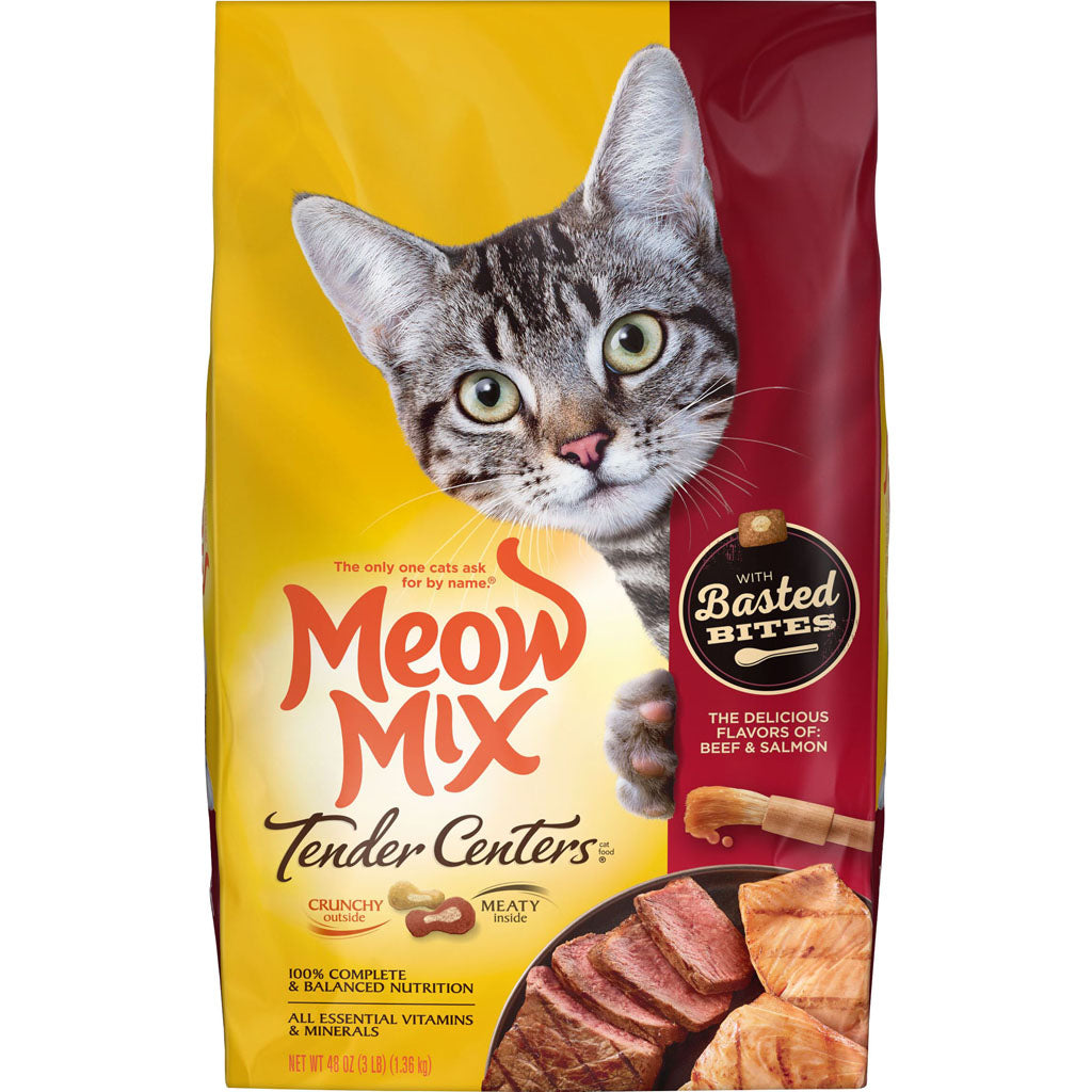 Meow Mix Tender Centers Dry Cat Food (BEEF/SALMON, 3 LB)