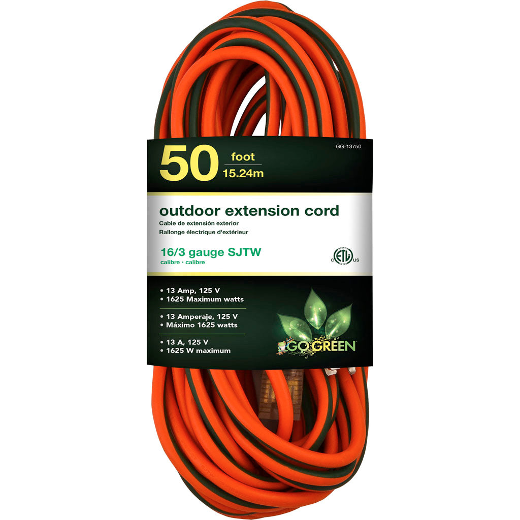 Gogreen Outdoor Extension Cord (ORANGE, 50 FT-16/3 GA)