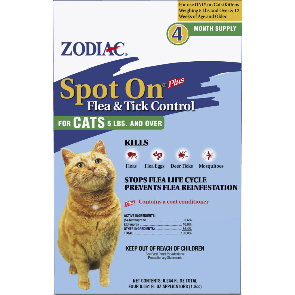Zodiac Spot On Plus Flea & Tick Control For Cats (> 5 LB-4 PK)