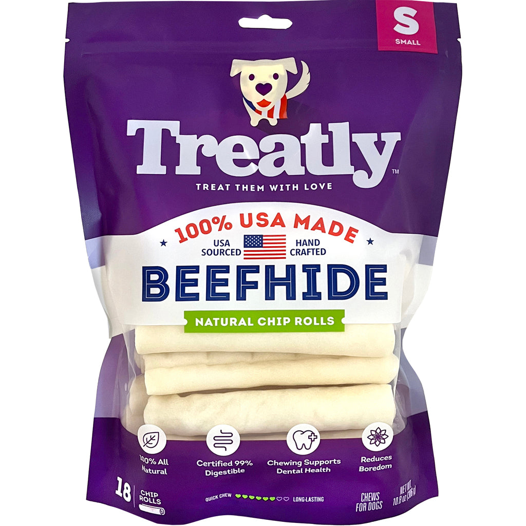 Treatly 100% Usa Beefhide Chip Rolls (NATURAL, 5 IN-18 PK)