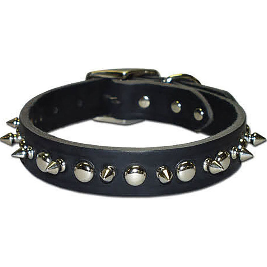 Latigo Leather 1 Ply Spiked Dog Collar (BLACK, 3/4 X 18 IN)