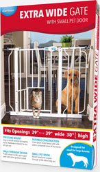 Extra Wide Pet Gate W/Small Pet Door (WHITE, 29-39X30 IN)