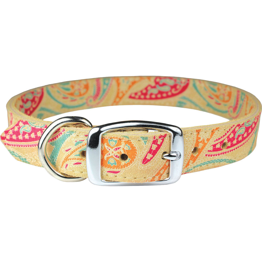 Leather Paisley Dog Collar (SAND, 3/4X20IN)