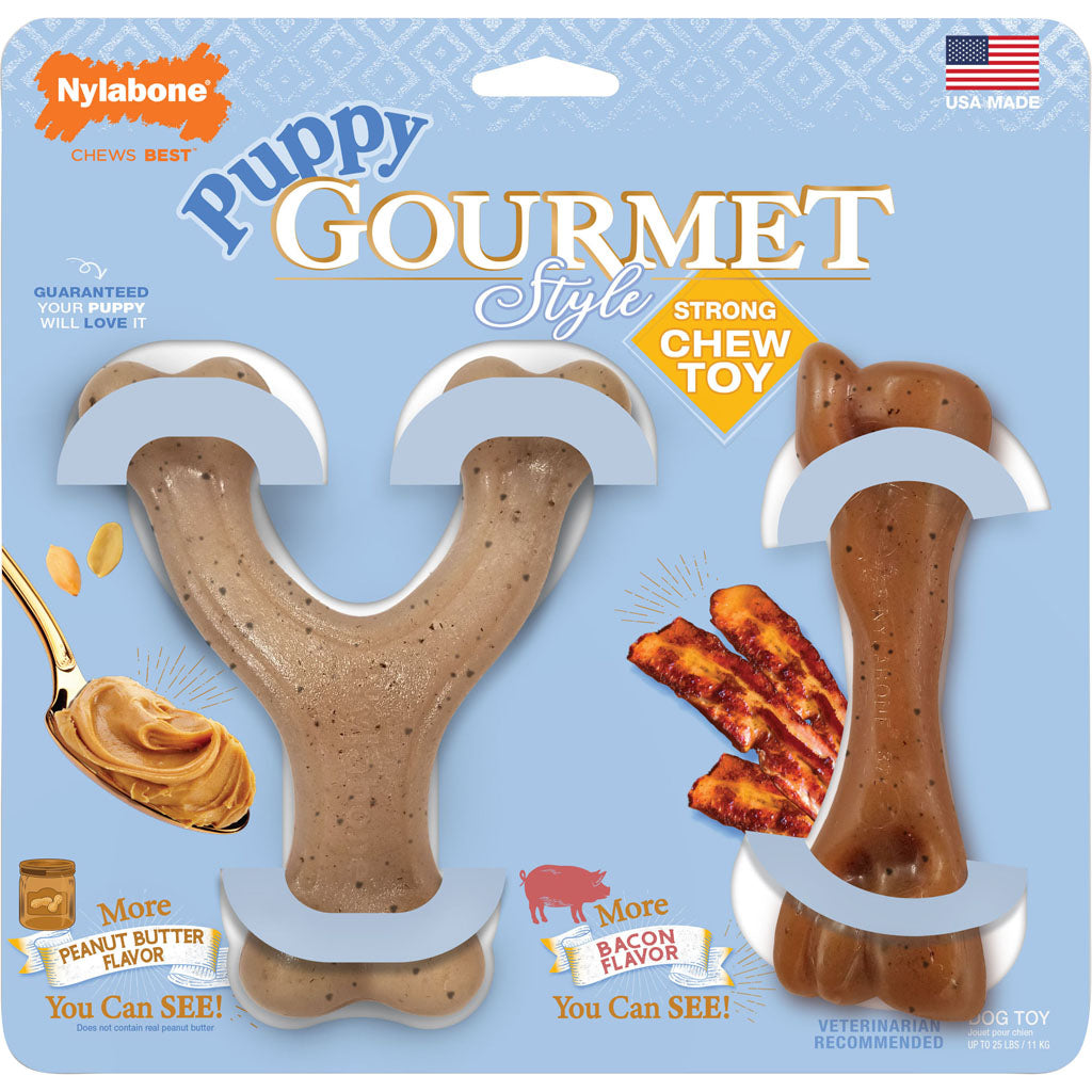 Nylabone Puppy Gourmet Style Strong Chew Bundle (BACON/PEANUT BU, O/S - 2 PK)