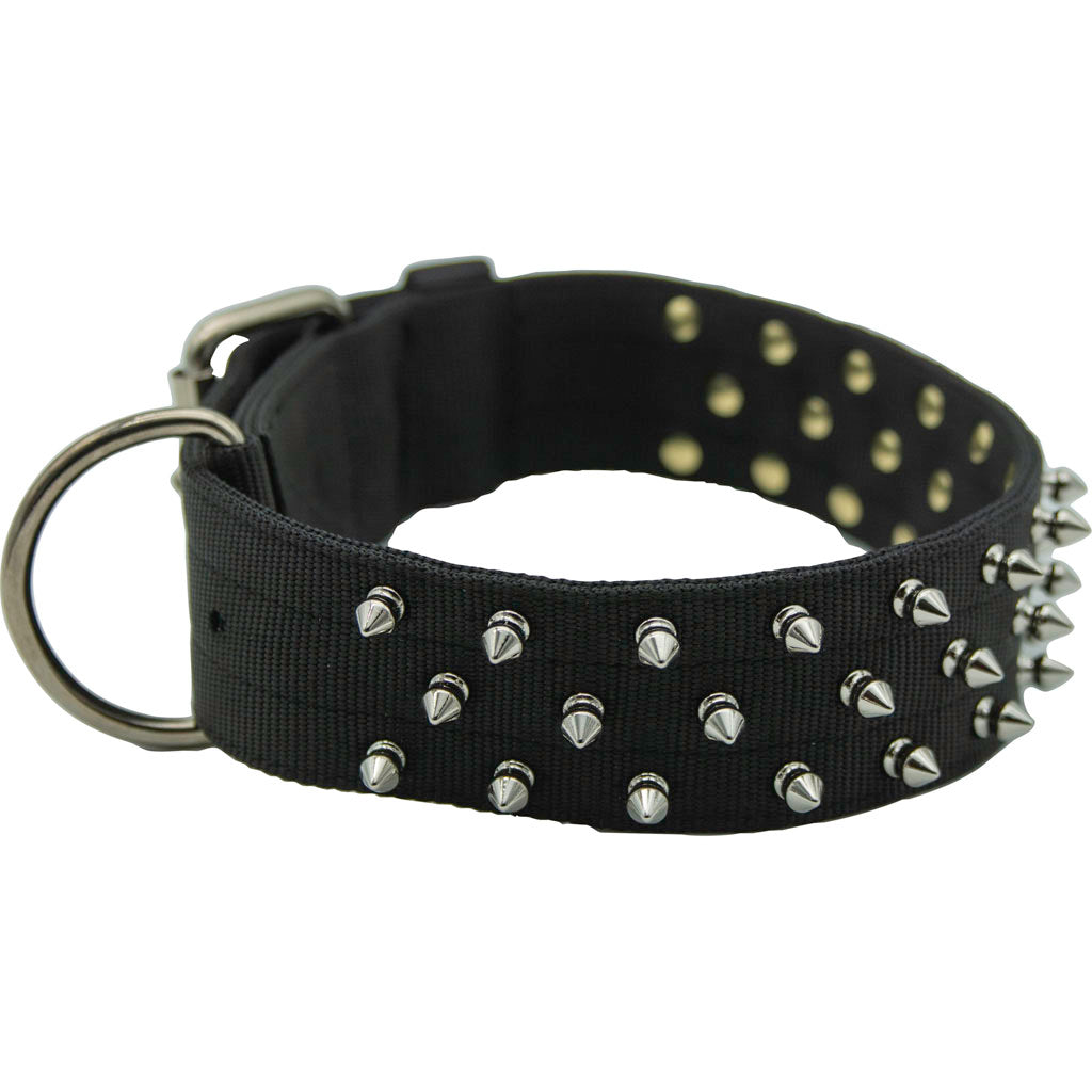 Bravo Nylon Spiked Dog Collar (BLACK, 23 IN)