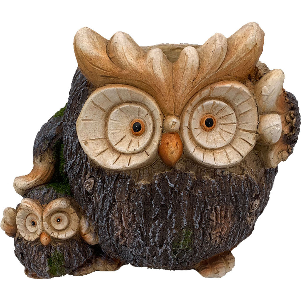Esschert Design Mgo Faux Wood Mom&Baby Owl Planter