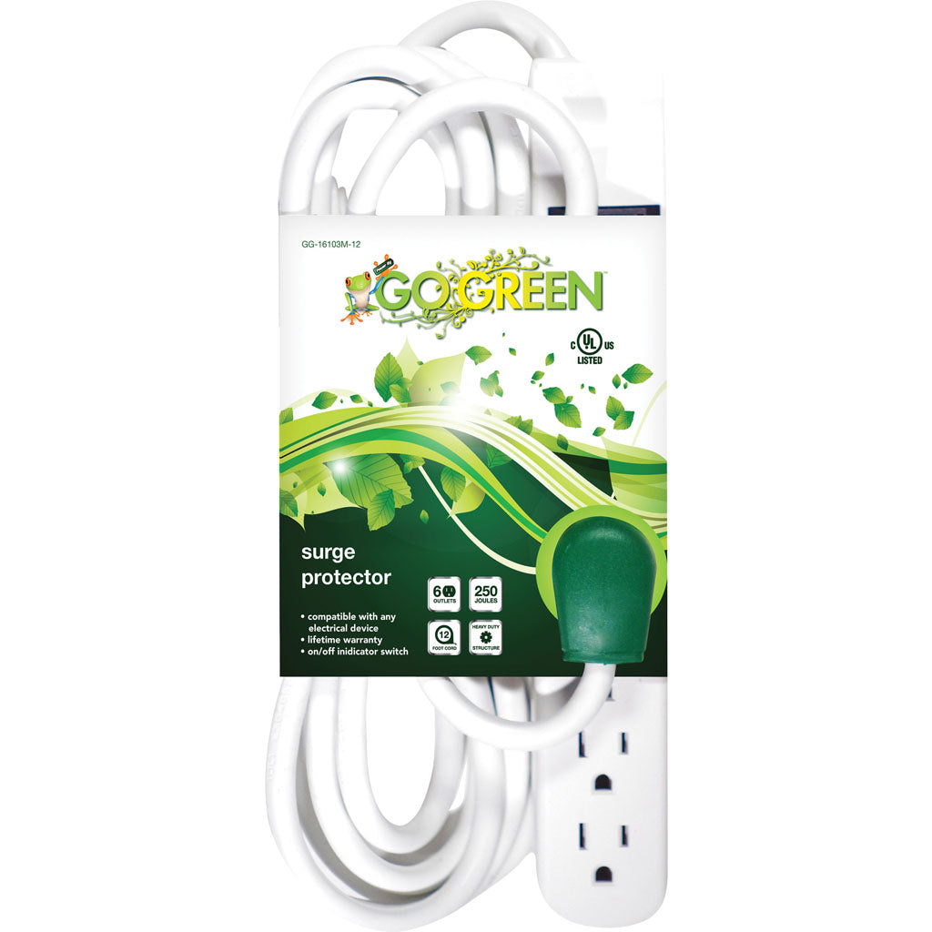Gogreen Surge Protector 6 Outlet W/12 Ft Cord (WHITE)