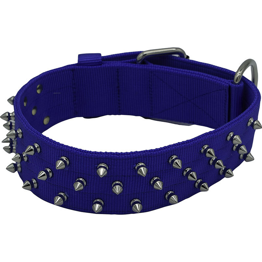 Bravo Nylon Spiked Dog Collar (BLUE, 21 IN)