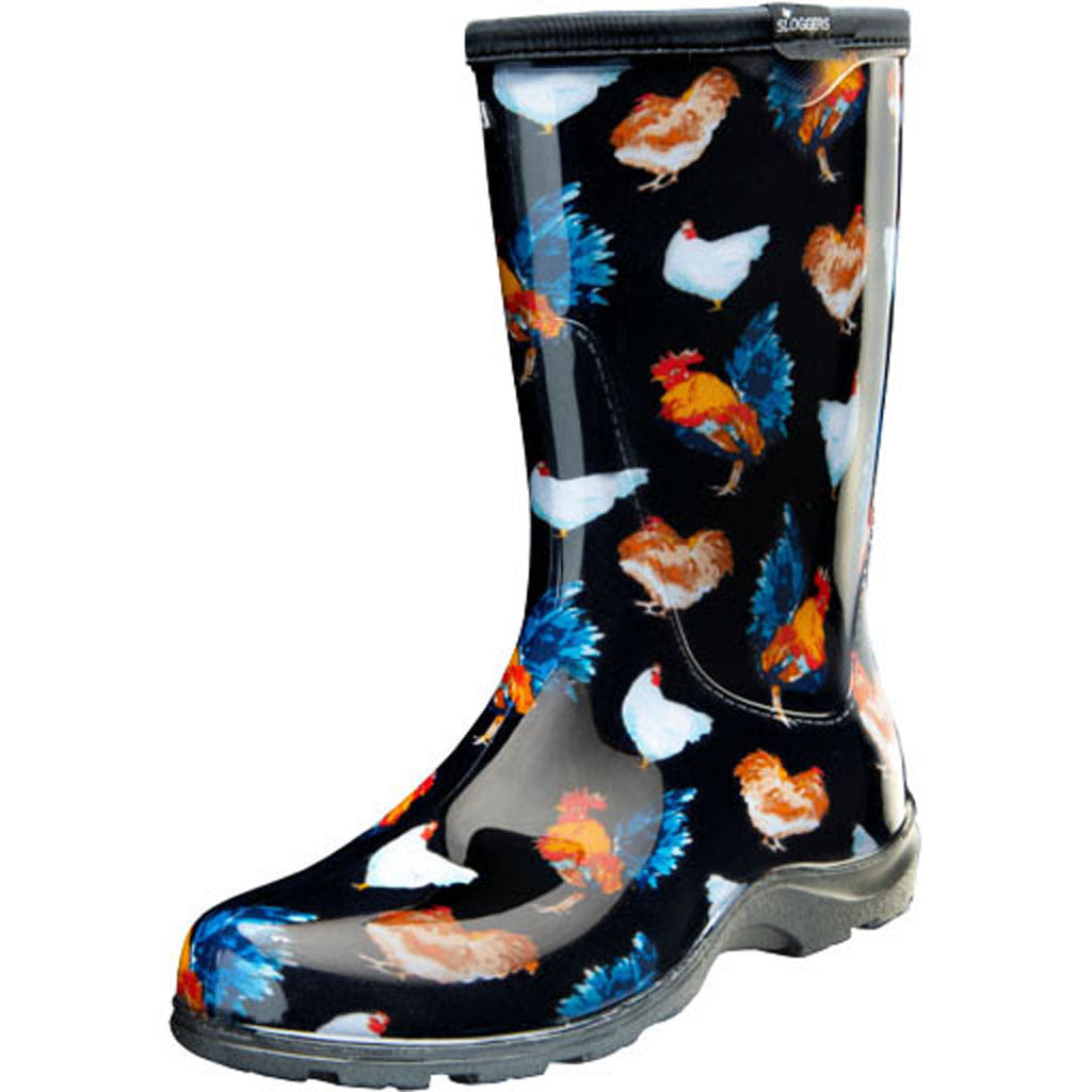 Sloggers Womens Waterproof Comfort Boot (CHICKEN BLACK, SZ 8)