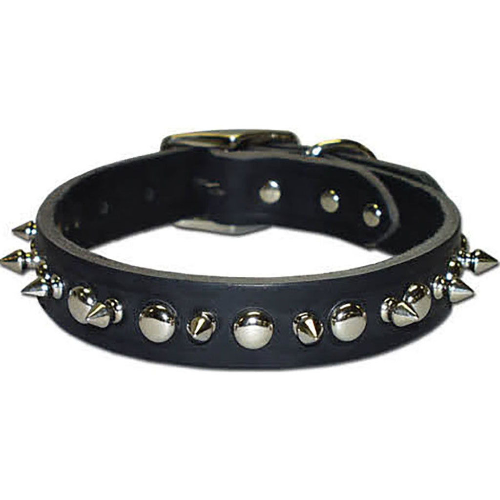 Latigo Leather 1 Ply Spiked Dog Collar (BLACK, 1 X 24 IN)
